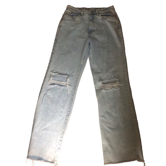 WeWoreWhat Icon Jean Sz 31 Light Wash Distressed Raw Hem Wide Leg Mid Waist - Picture 1 of 7